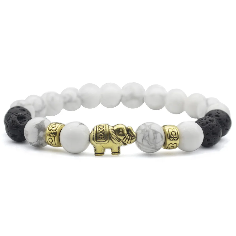 Мода 2018 Золотой Серебряный слон Лава Howlite камень браслет и Lucky Wheel милый Шарм