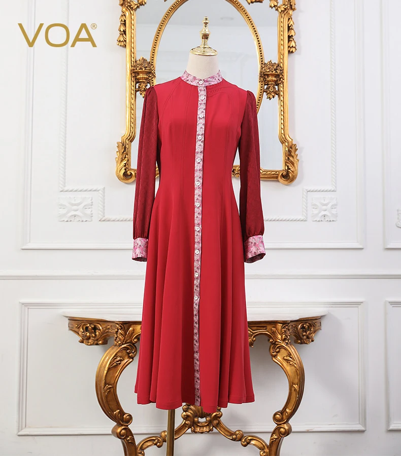Женское шелковое платье VOA в старом стиле с оборками и пышными рукавами A10011 |