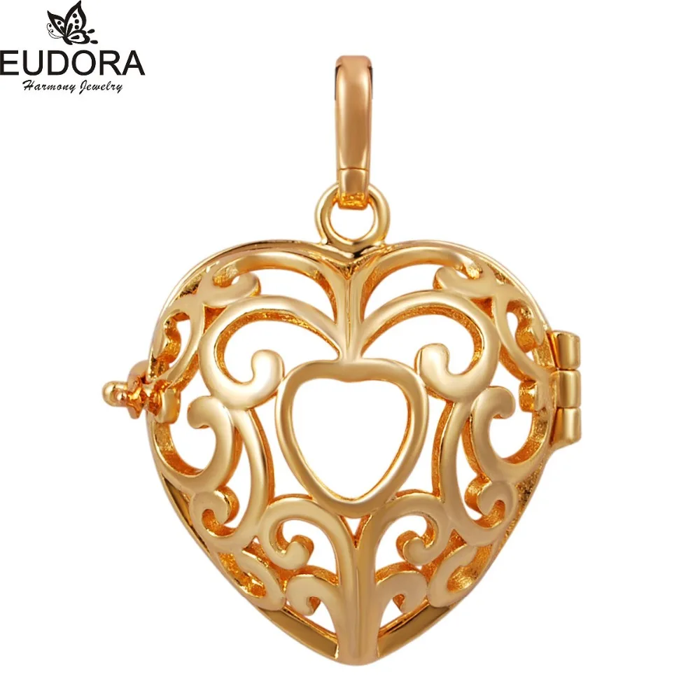 

5H186 5PCS/lot Gold-Color Heart Locket Pendant Fit for 20mm Ball Harmony Bola Cage Pendant Jewelry Wholesales