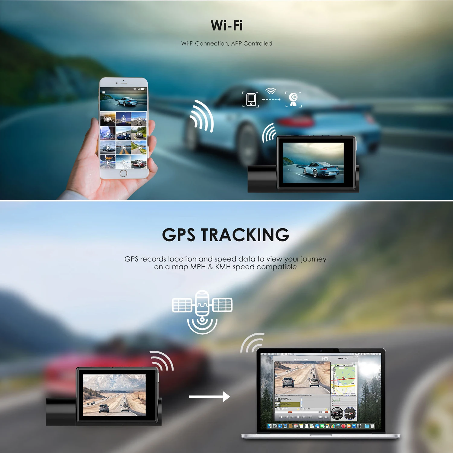 3.0'' touch screen GPS WIFI Car Dash Cam DVR with Front 1080P + Rear Camera Night Vision Dual Lens Dashcam | Автомобили и