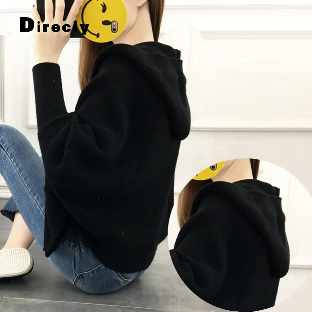 

Direcly 2018 New Sweater Women Cardigan Knitted Sweater Coat Batwing Sleeve Female Casual V-Neck Woman Hooded Cardigans Tops