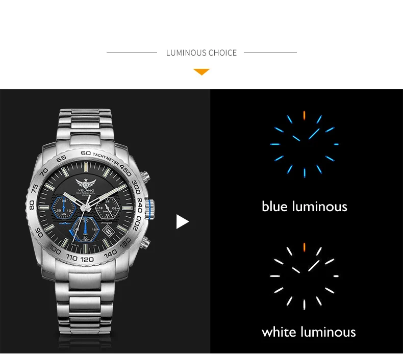 Новое поступление YELANG V1210 Eco-Drive Move men t T100 Тритий светящийся стальной ремешок сапфировое зеркало мужские деловые часы наручные часы