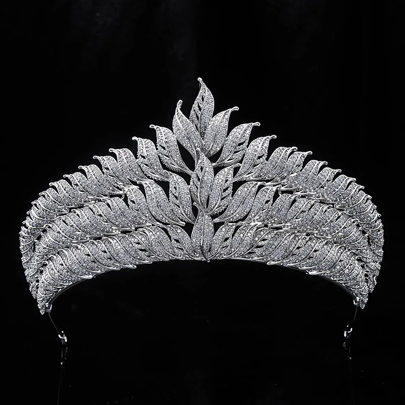 Роскошные Принцесса лист CZ Hairband кубический цирконий Диадемы Корона Свадебный серебряный ободок для волос AAA Циркон Свадебные аксессуары для волос