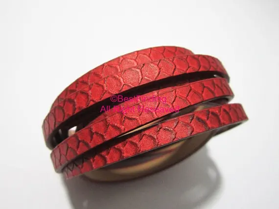 

5x2mm Red snake leather cord 5mm Flat leather cord