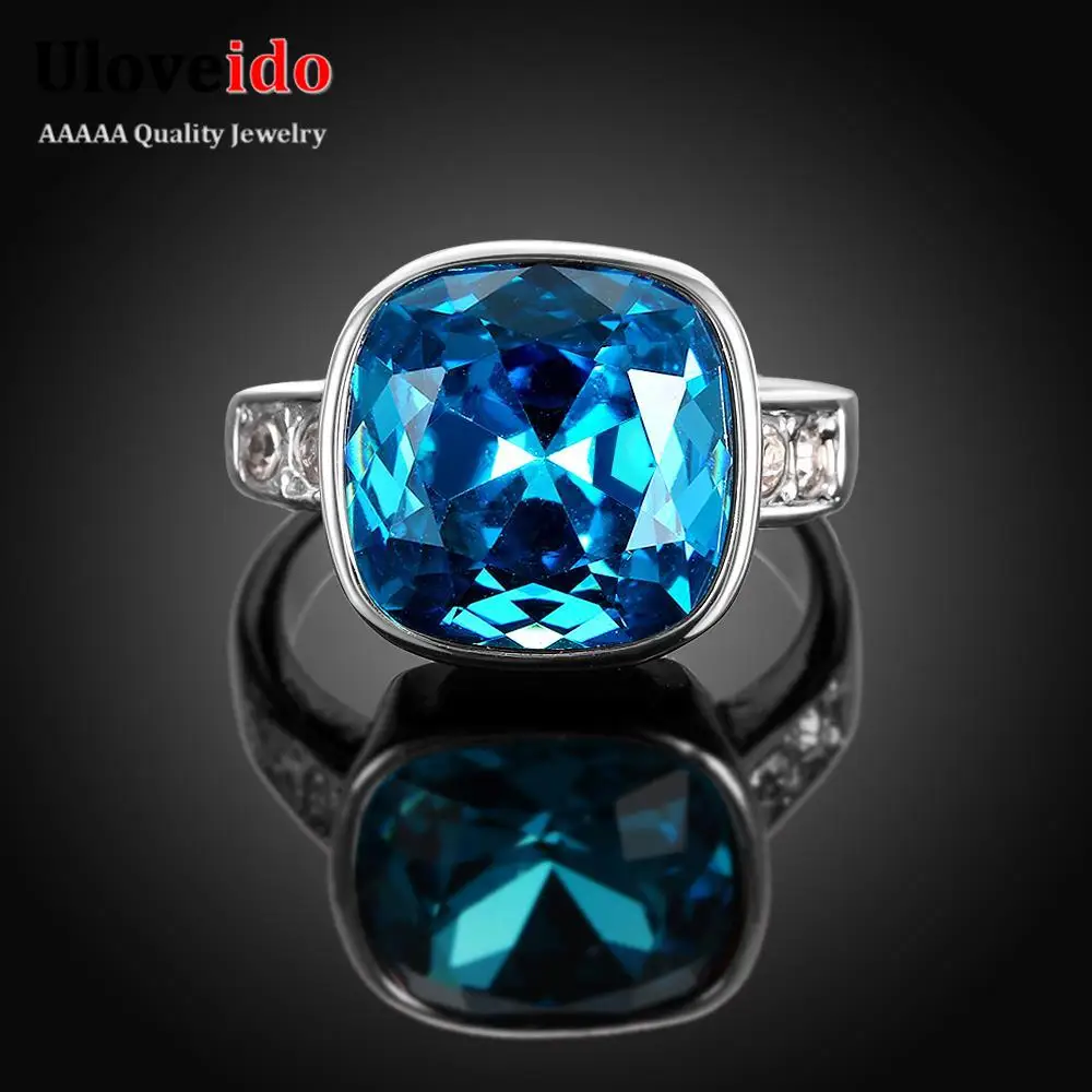 2017 Продвижение Кольца Для Женщин Анель Bague Femme Большой Синий Кольцо с Камнями Delicado