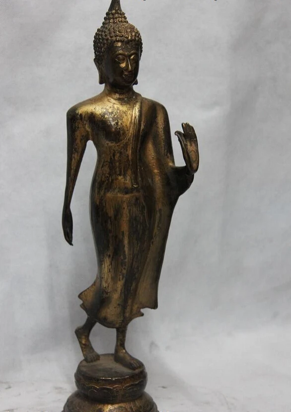 

song voge gem S1635 16 Thailand Buddhsim Copper bronze Stand Sakyamuni rulai Tathagata Buddha Statue