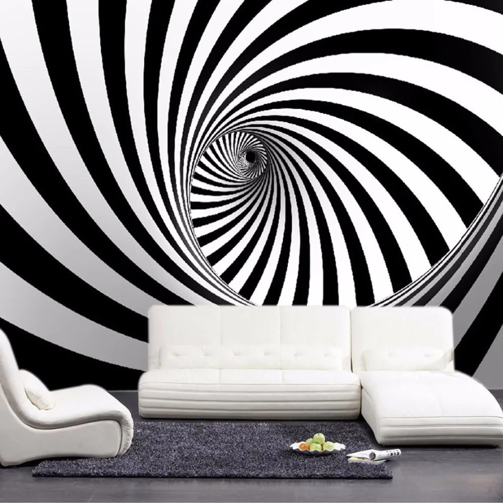 

Custom Modern Abstract Artistic Wall Mural Wallpaper Black And White Swirl Line Living Room Straw Non-woven Wall Paper For Walls