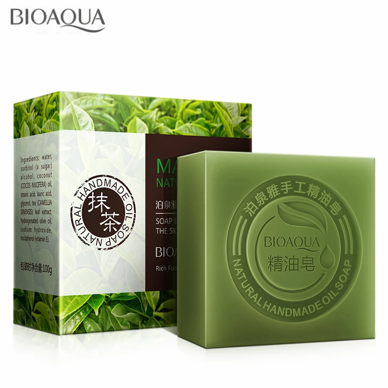 

Organic Matcha Green Tea Handmade Soap Skin Whitening Moisturizing Face Cleansing Soap Remove Acne Cleansing Bath Bar Soap 100g