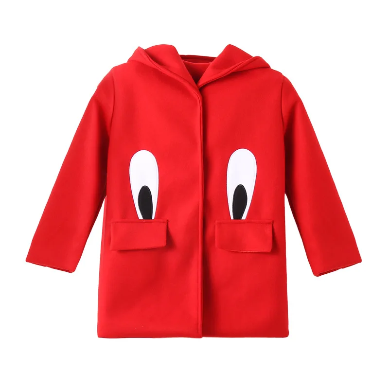 

Long Section Woolen Coat Children's Autumn and Winter Hooded Windbreaker Plus Cotton Thick Coat Cute Rabbit Ears Girls Clothing