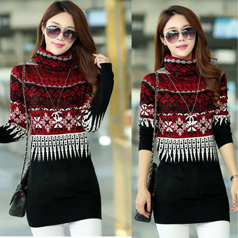 2018 для женщин длинный трикотаж свитеры платья зима теплая водолазка пуловеры