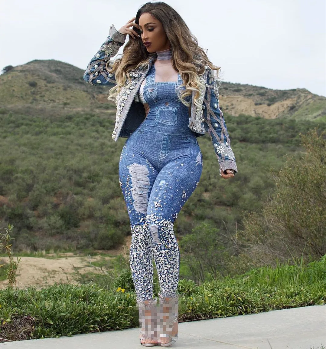 Элегантный комбинезон из искусственного денима для женщин водолазка с длинным