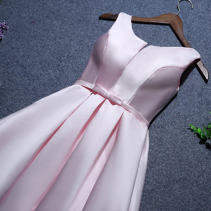Розовое платье подружки невесты Sweet Memory с вырезом-лодочкой атласные платья