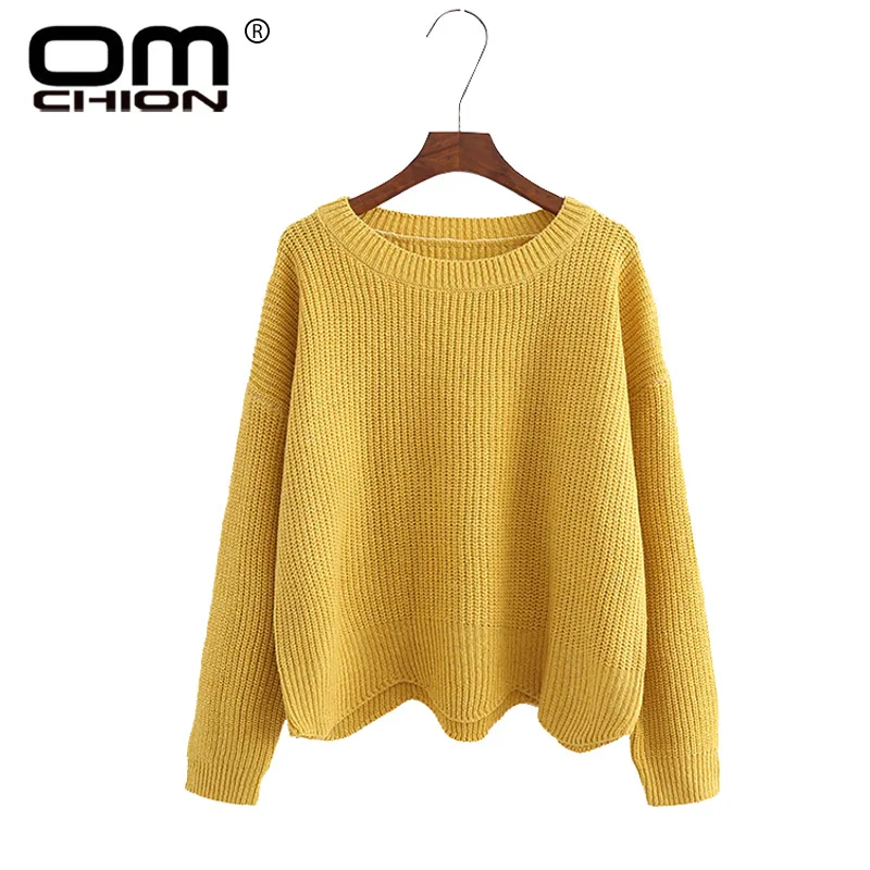 OMCHION Autumn 2018 O Neck Women Sweaters And Pullovers Casual Solid Waves Irregular Jumper Knitted Female Loose Variegate WMY80 | Женская