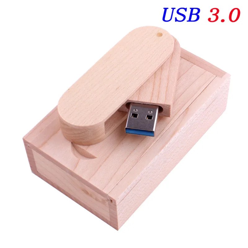 JASTER USB 3,0 лого заказной вращающийся деревянный USB флэш-накопитель Флешка карта памяти, Флеш накопитель 4 ГБ 16 ГБ 32 ГБ 64 Гб usb creativo - Цвет: Maple with box
