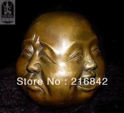 Free shipping>>>XJ1007@Rare chinese tibet brass 4 faces buddha head statue |