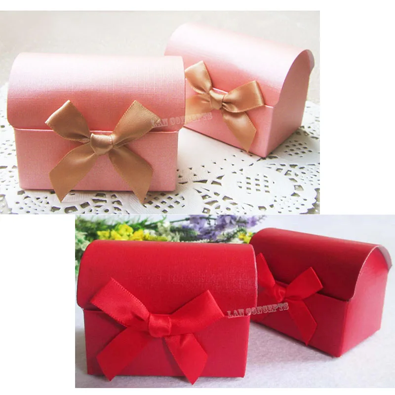 

Cardboard Favors Box Cardpaper Candy Box with a bow for baby shower wedding party - 2 colors for option 100pcs/lot free shipping