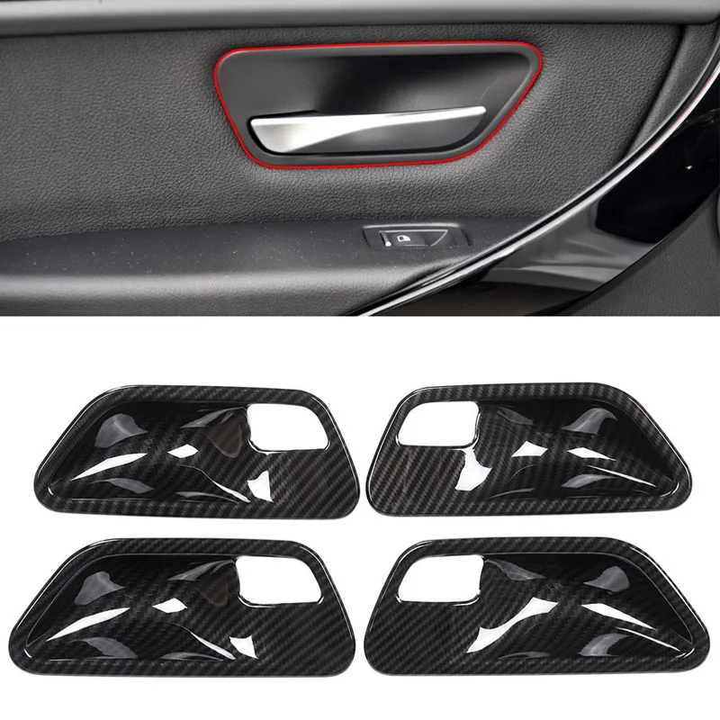 

4pcs Carbon Fiber ABS Plasti Interior Door Handle Bowl Cover Trim For BMW 3 4 Series f30 f32 f35 316i 318i 320li 2013-2018