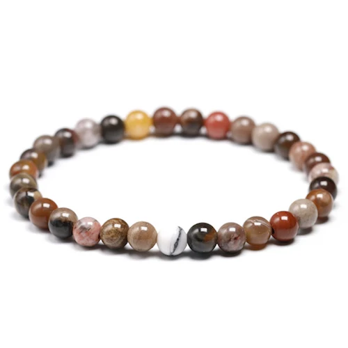 Beads 6mm Браслет из окаменевшего натурального дерева с бусинами из окаменелого камня для мужчин и женщин, Круглый целебный драгоценный камень ручной работы, ювелирные изделия унисекс из агата - Цвет камня: Beads 6mm