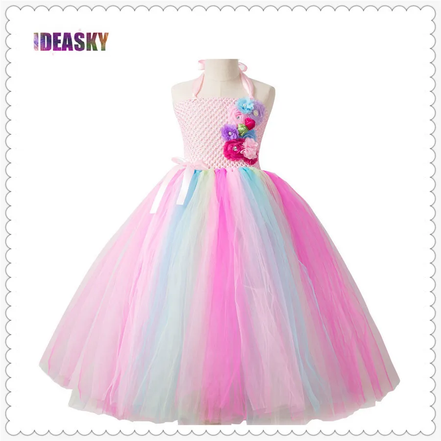 Хэллоуин косплей фантазии платье Радуга Единорог Костюм Принцесса пачка партии