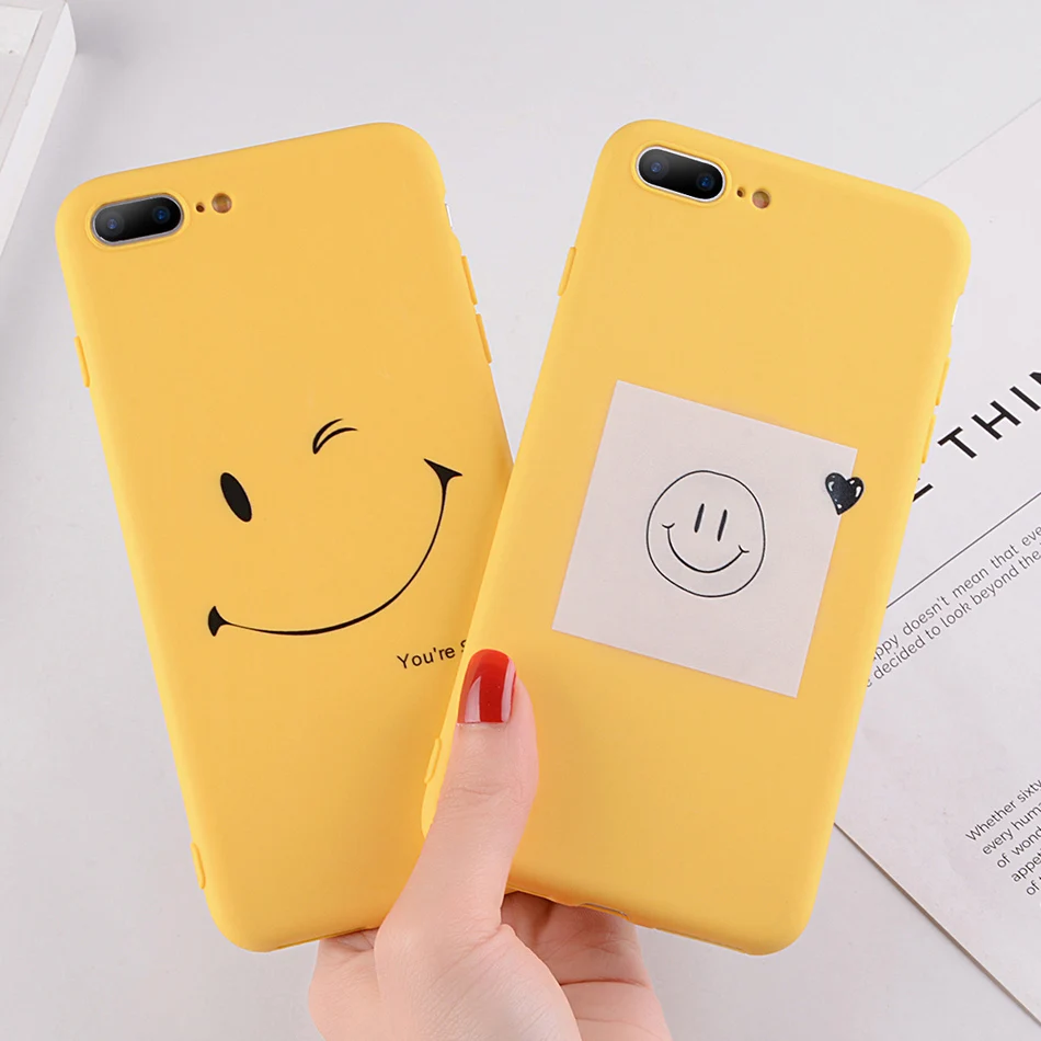 Желтый чехол для телефона Moakado для iphone 11, 6s, 7, 8 Plus, X, XS, Max, XR, 5, 5S, SE, мягкий термополиуретановый чехол с забавными буквами и улыбкой