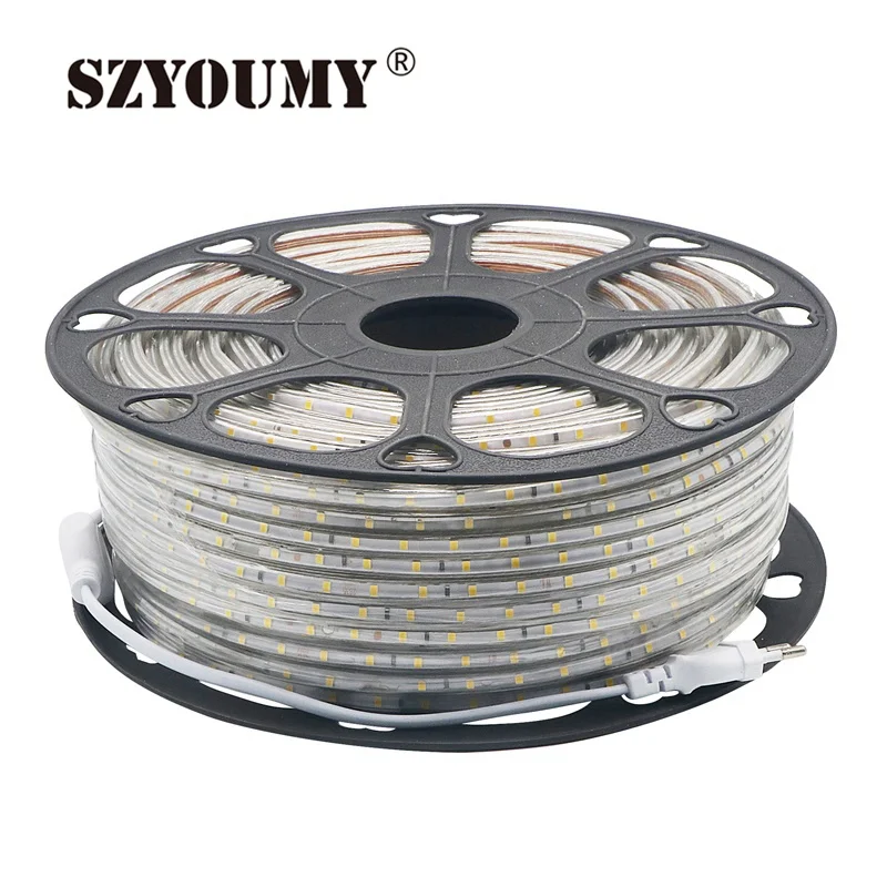 SZYOUMY 220V LED Strip 2835 60Leds/M IP67 Waterproof With EU Power Plug LED Tape Light String Ribbon Brighter Than 3528 5630