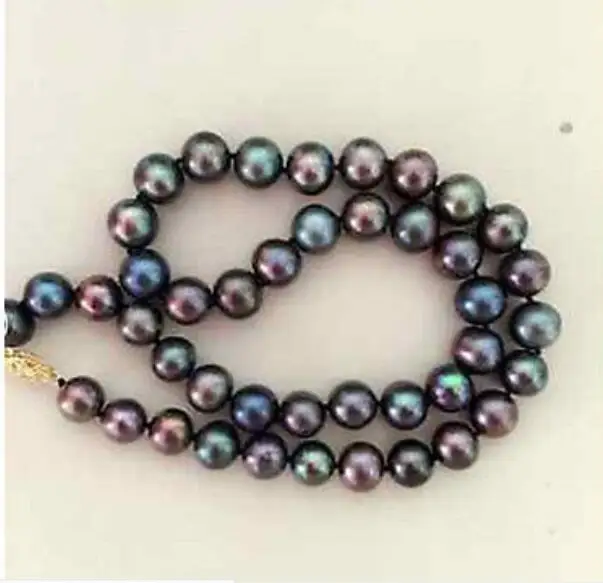 

charming 9-10mm natural multicolor black green pearl necklace 18inch 36"