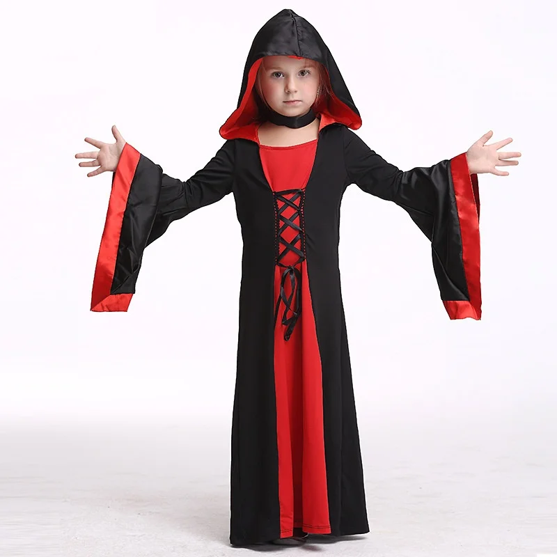 

Kids Girls Halloween Party Vampire Costume hooded Cap Dracula Performance Dress