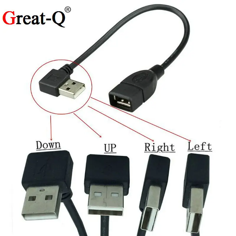 USB 2 0 A Male к женскому 90 Угловой Удлинительный адаптер кабель