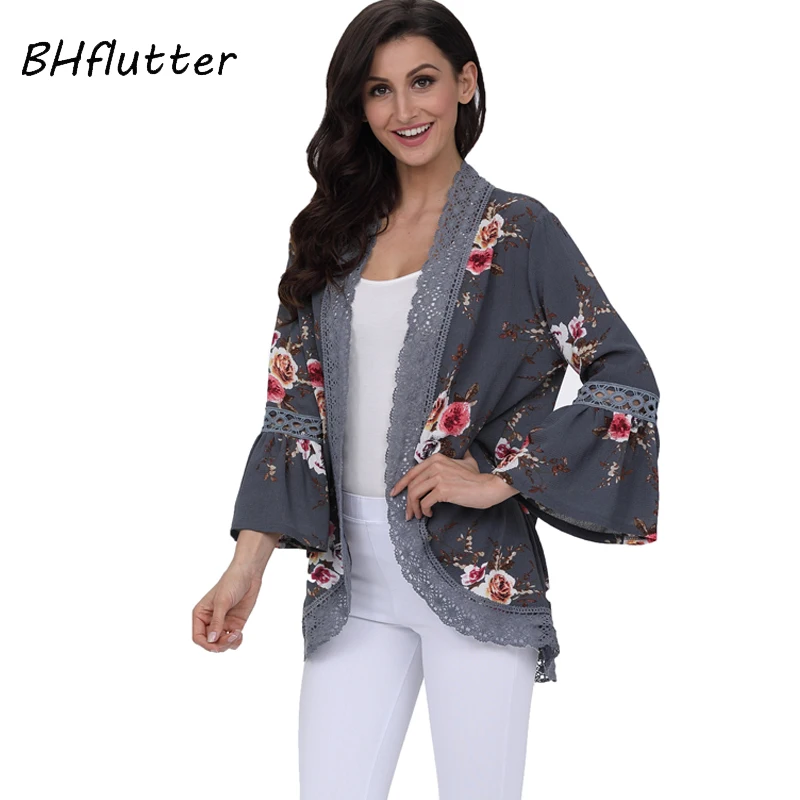 Женская кружевная блузка BHflutter летняя с коротким рукавом и цветочным