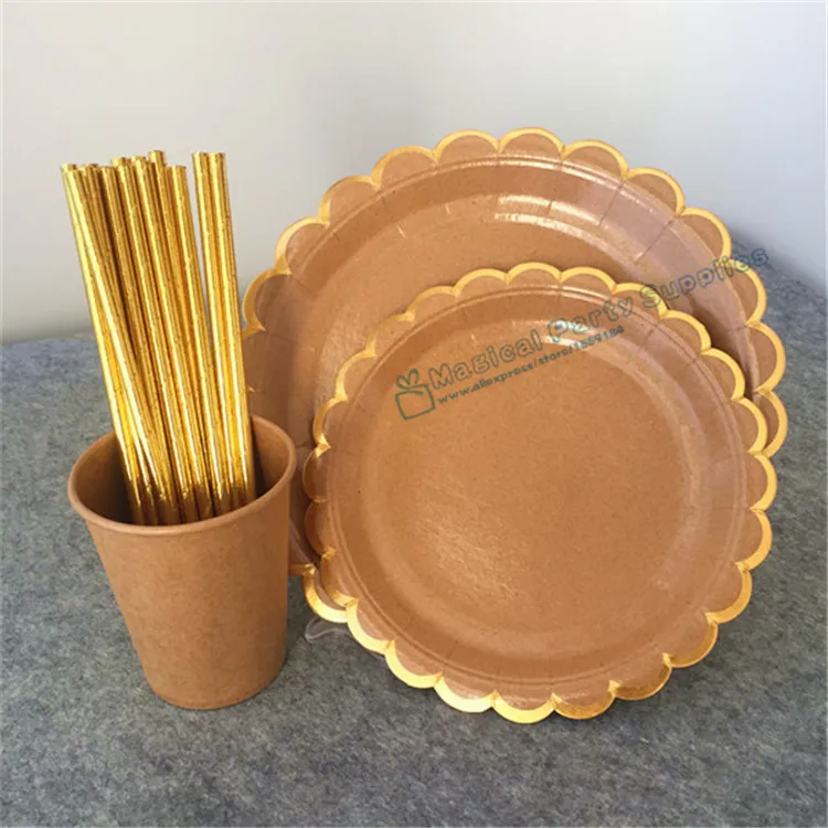 24 набора крафт бумаги посуда Фольга Золотой Гребешок бумажная тарелка бумага