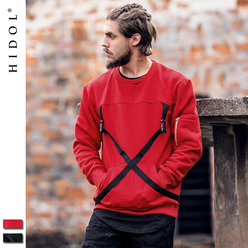 Oversize Военная Униформа флисовая толстовка ленты с карманом на молнии красный Swag