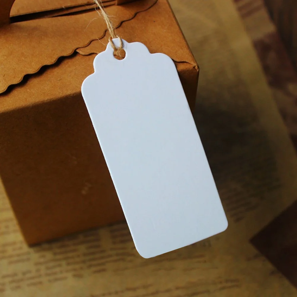 100Pcs Gift Tag Hang Wedding Paper Blank DIY Store Price Label Hemp Rope