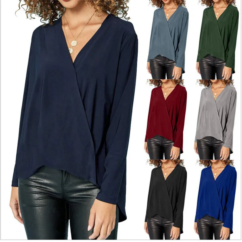 Новая шифоновая женская блуза 2019 рубашка с длинным рукавом модные сексуальные