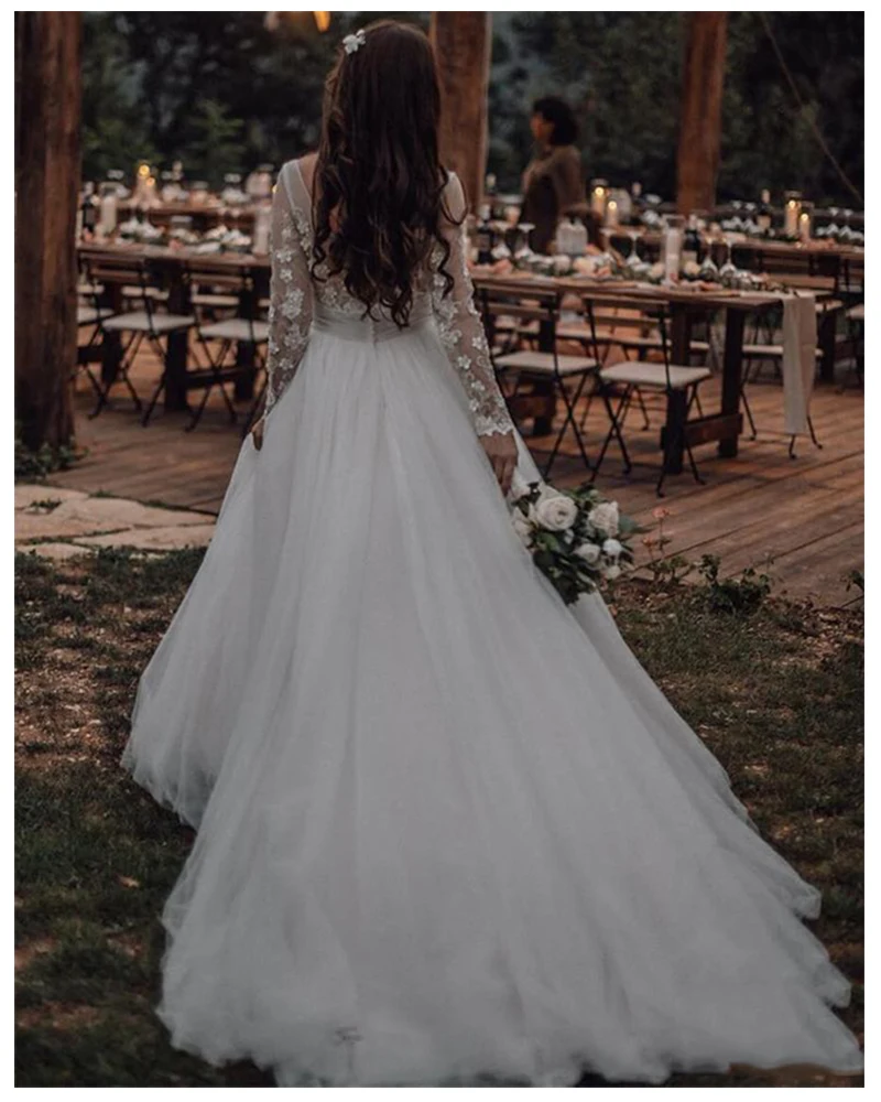 LORIE свадебное платье Бохо с длинным рукавом 2019 пышное Тюлевое аппликацией