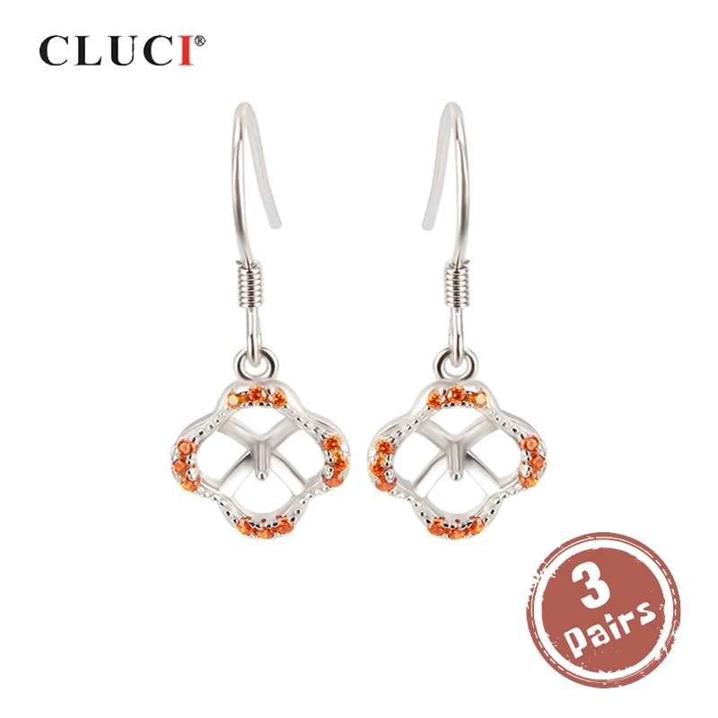 

CLUCI 3 pair wholesale Silver 925 Clover Drop Earrings Pearl Earrings Mounting 925 Sterling Silver Zircon Earrings SE059SB