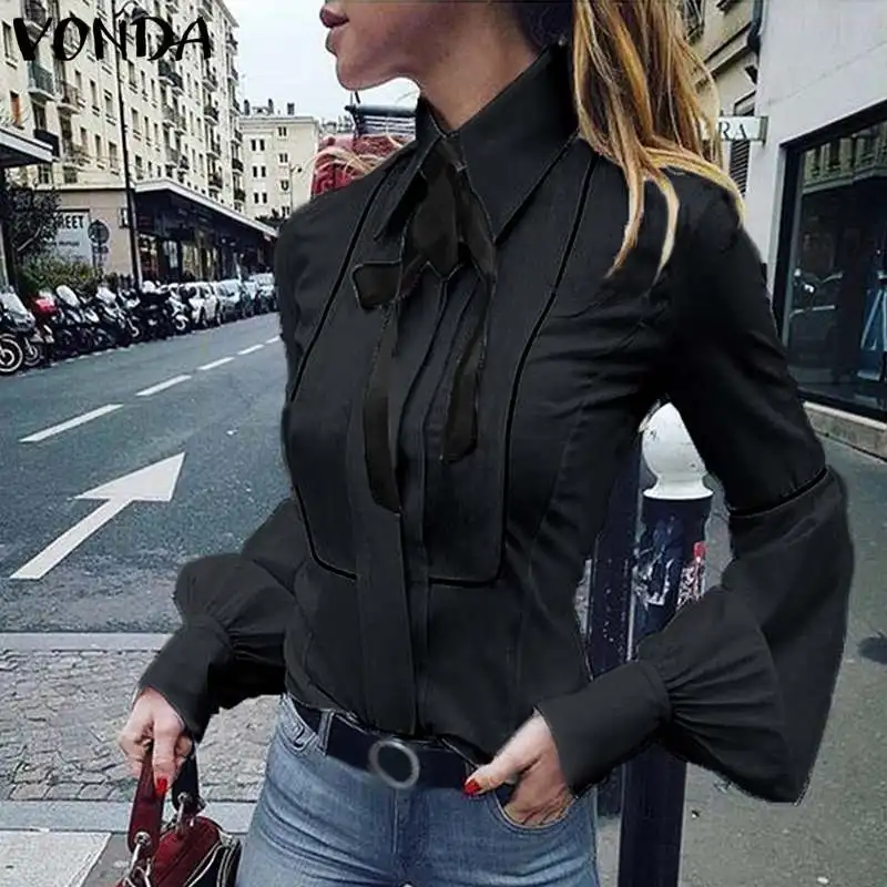 Фото VONDA размера плюс офисная рубашка 2021 Осенняя блузка для женщин пикантные c