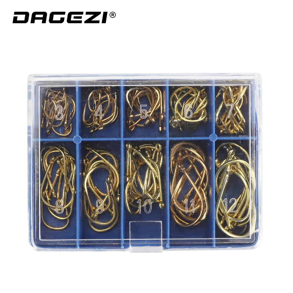 Рыболовный крючок DAGEZI 100 шт./лот #3/#4/#5/#6/#7/#8/#9/#10/#11/#12 золотые Зазубренные крючки для
