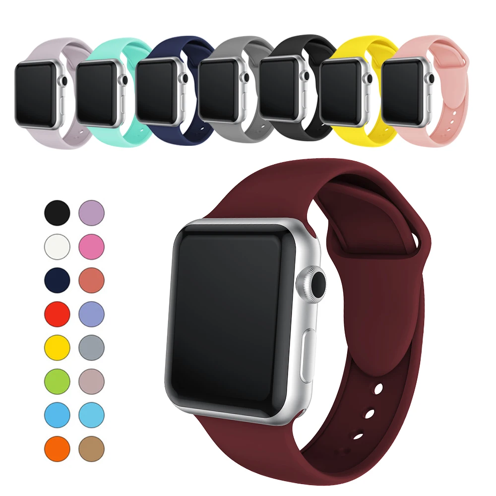 Спортивный мягкий силиконовый ремешок для часов Apple watch 38 мм 40 42 44 сменный iWatch