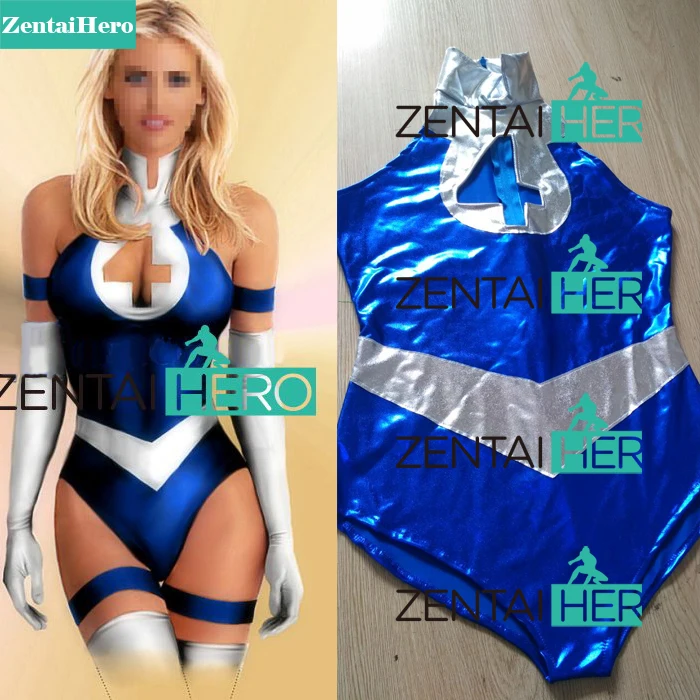 ZentaiHero синий и серебряный фантастический костюм четыре блестящая Невидимая