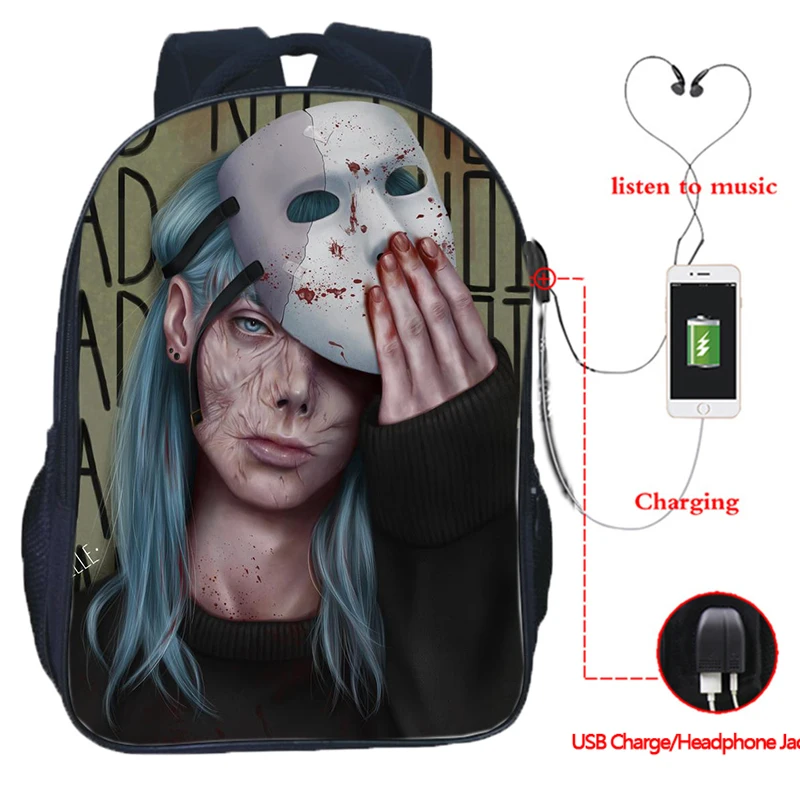 Многофункциональный рюкзак Sally Face с зарядкой через USB, школьные сумки для студентов, школьный рюкзак с разъемом для наушников, повседневный рюкзак для путешествий