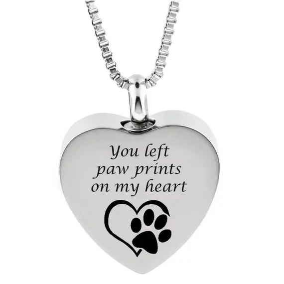 

JJ001 Animal Paw Print Cremation Jewelry - Forever Heart Stainless Steel Keepsake Urn Pendant Memorial Necklace For Pet Ashes