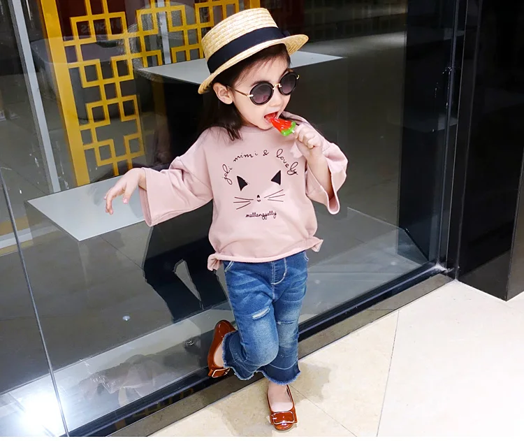 Весенние детские повседневные штаны с манжетами для девочек Детские эластичные