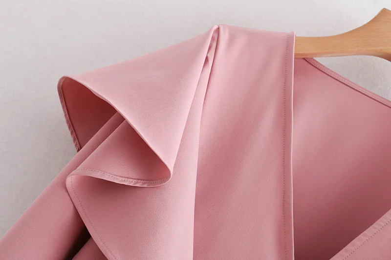 women sweet v neck laminated ruffles pink smock shirt blouses long sleeve chic feminina blusas office business tops LS2684 |