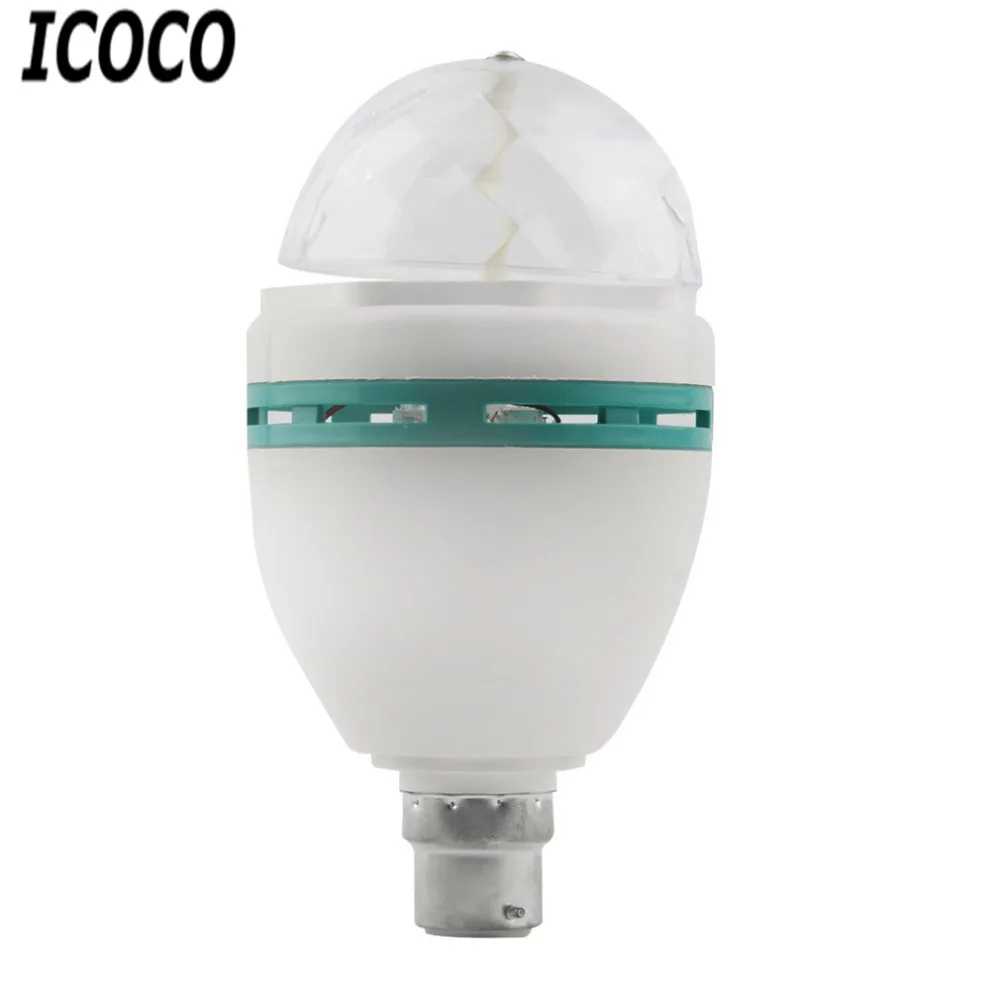ICOCO 1 шт. популярный B22 3 Вт красочный хрустальный шар сценический Авто вращающийся