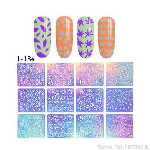 13 12 насадок/листов DIY наклейки для украшения ногтей 24 вида выбор шаблонов виниловые ногти искусство маникюра трафарет шаблон наклейки - Цвет: 13