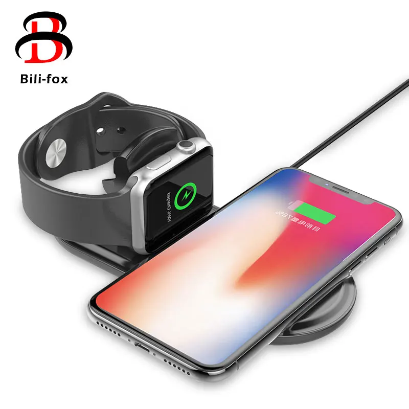 Беспроводное зарядное устройство для iPhone Samsung 2 в 1 настольное Apple Watch QI 10 Вт