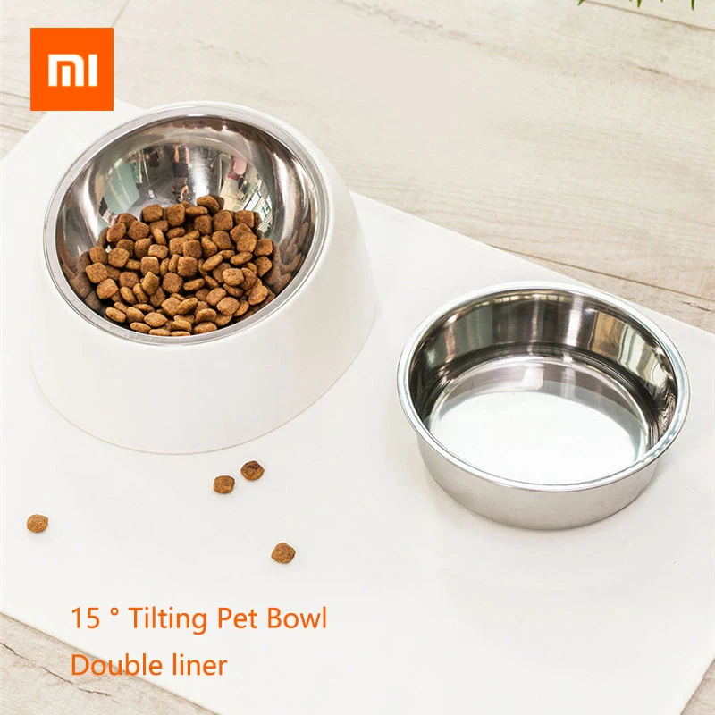 Xiaomi Youpin Stainless Steel Dual Biles Pet Dog Bowl Cats Food Drink Water Tilted Feeder Smart Home | Электроника