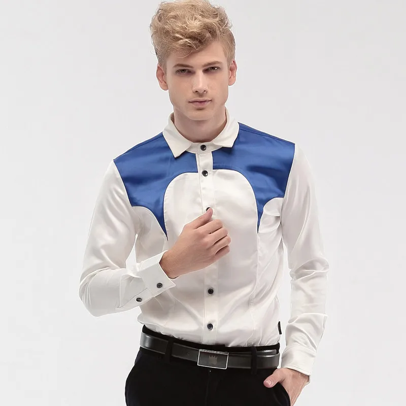 Fanzhuan бесплатная доставка новая мода мужская облегающая сатиновая рубашка с