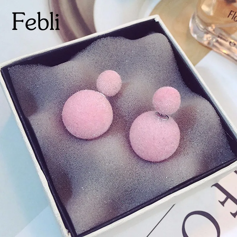 Febli Double Side бархат Матирование серьги стержня с имитацией жемчуга и различных