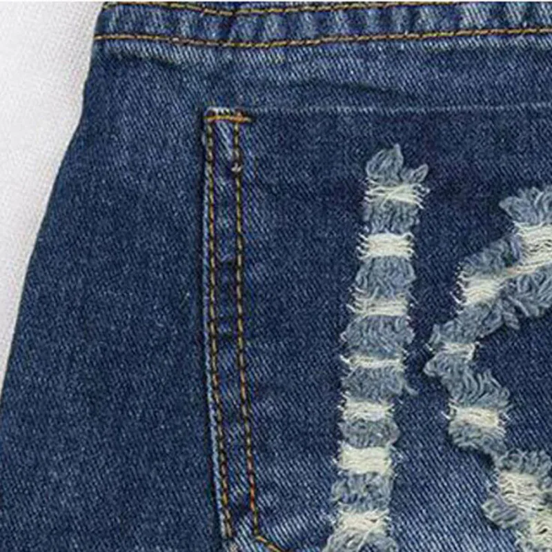 Plus Size Cowboy Denim Shorts Women Embroidery Letters Ripped Hole Bleached Female Short Jeans Zipper Fly Boyfriend G12 | Женская одежда